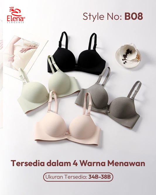 Elena E B08 Bra Seamless Tanpa Kawat Busa Tebal Cup B Kait 2 Polos Bh 34B - 38B