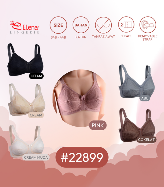 Elena Classic Bra Tanpa Kawat Tanpa Busa E 22899 - Size 34B - 44B - Pakaian Dalam BH Wanita