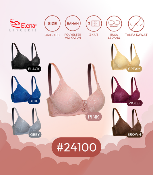 Elena UNWIRE Bra Tanpa Kawat Busa Tipis Kait 3 E 24100 - Size (34B - 40B) - Pakaian Dalam Wanita BH