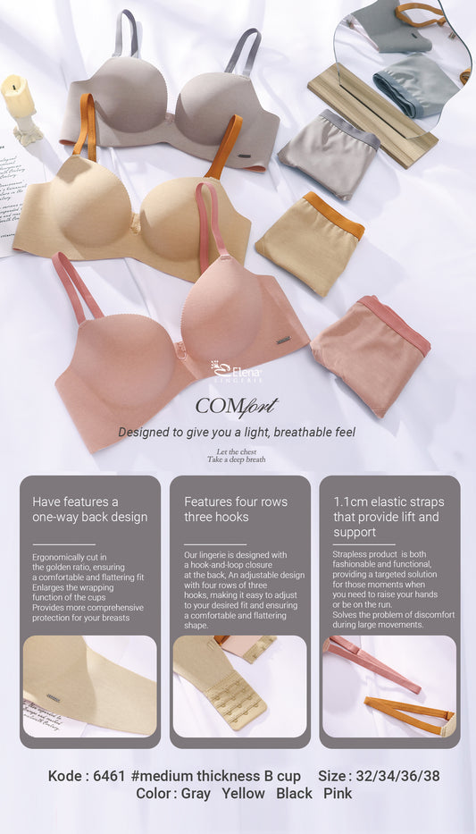 Elena E 296461 Bra Seamless Tanpa Kawat Busa Tebal Cup A Kait 3 Polos Bh 34B - 40B