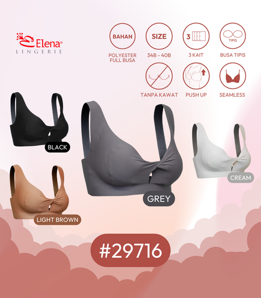 Elena One piece Seamless Push Up Bra E 29716 - Multicolour Size 34B - 40B - Pakaian Dalam BH Wanita - Best Seller