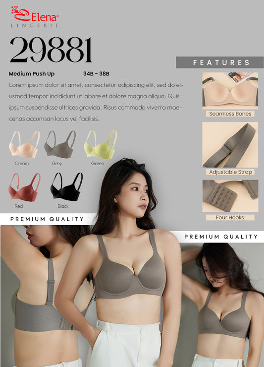 Elena Bra Robot Premium Cup C Berkawat Lunak E 29881 - 34C - 44C - Bra Busa Tipis Cup Besar Kait 4 Full Cup