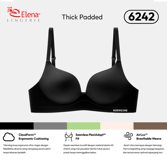 Elena E 296242 Bra Seamless Tanpa Kawat Busa Tebal Cup B Kait 3 Polos Bh 34B - 38B