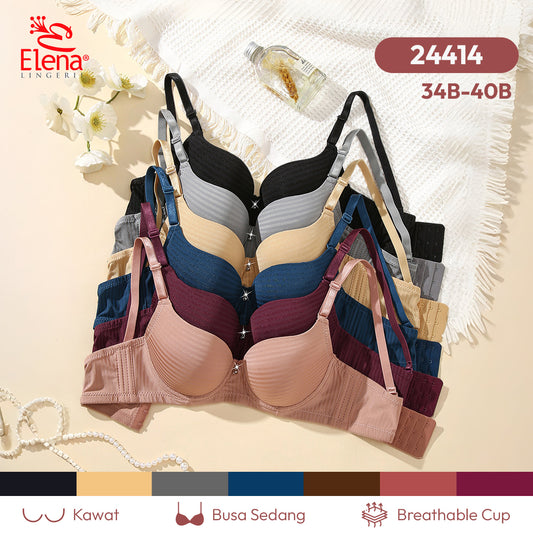 Elena Bra Basic E 24414 34B - 40B Busa Tipis Kawat Full Cup B Kait 3 Bh Wanita