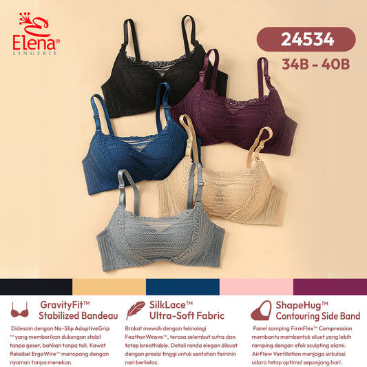 Elena Bandeau Bra Kemben Cup Sedang Kait 3  E 24534 - Size 34B-40B - Pakaian Dalam BH Wanita