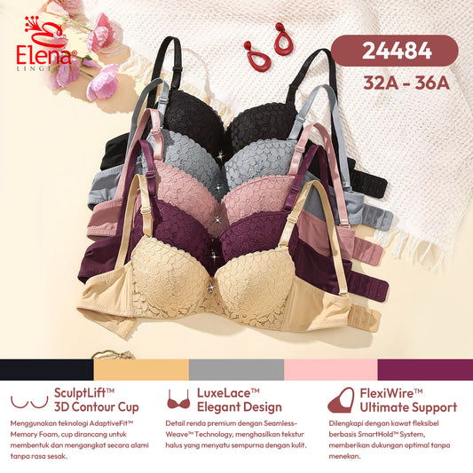 Elena Basic Push Up Bra Kait 2 Berkawat E 24484 - Size (32A - 36A) - Pakaian Dalam Wanita BH