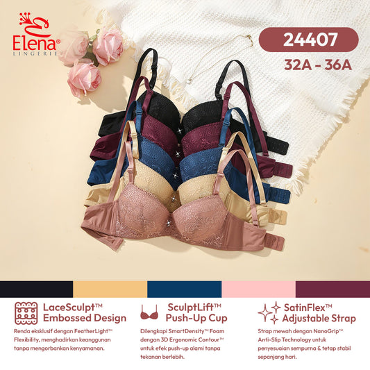 Elena Bra Basic E 24407 32A - 36A Busa Sedang Kawat Full Cup B Kait 2 Bh Wanita